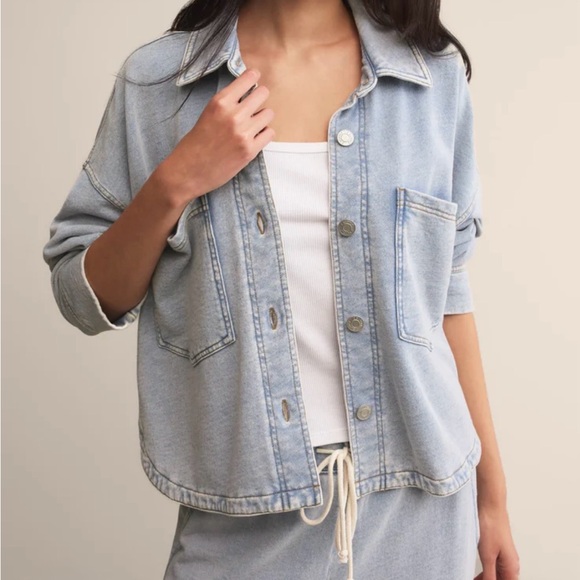 Z Supply Jackets & Blazers - ZSUPPLY ALL DAY CROPPED WASHED INDIGO KNIT DENIM JACKET SZ.M